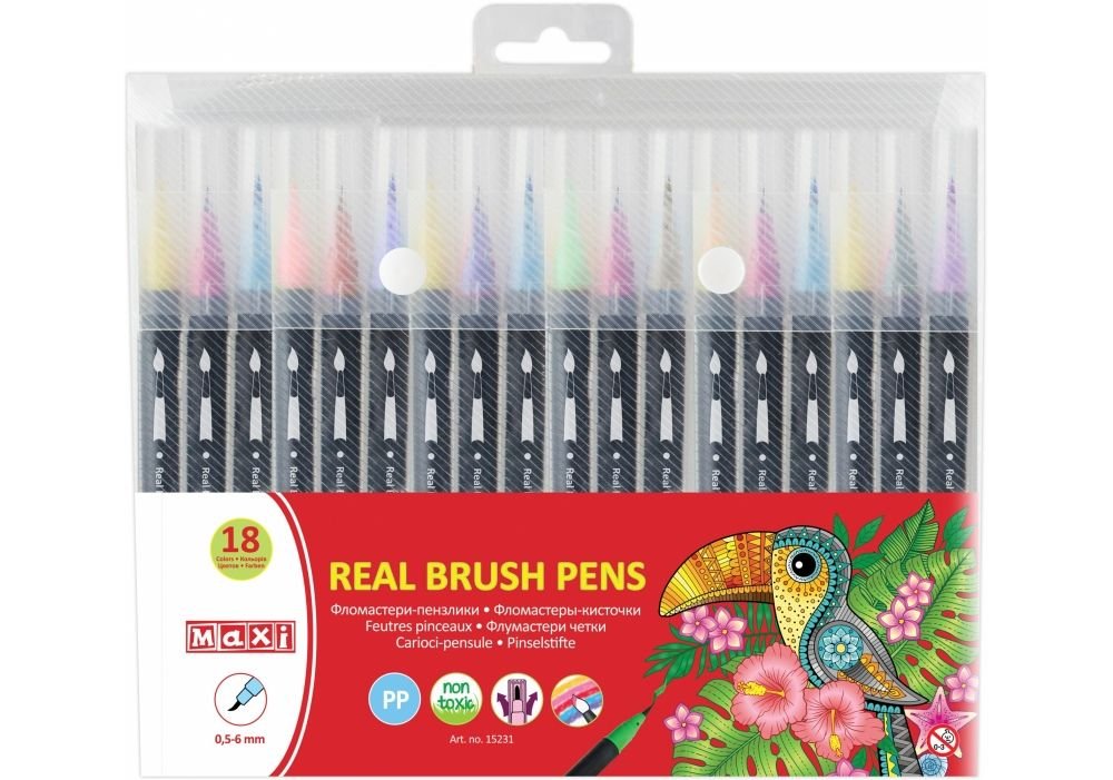 Фломастери - пензлики  Real Brush 18 кольорів МХ15231