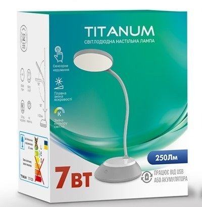 Лампа настільна LED TITANUM TLTF-022G 7W 3000-6500K USB сіра