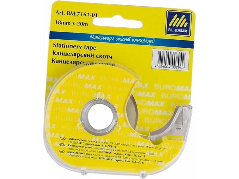 Скотч канцелярський Buromax 18мм * 20м прозорий з диспенсером BM.7161