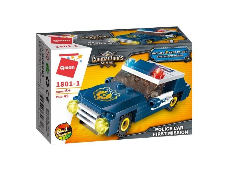 Конструктор Qman ТРАНСПОРТ ПОЛІЦІЯ / ВЕРТОЛІТ (POLICE CAR - FIRST MISSION) 45 дет. 1801-1