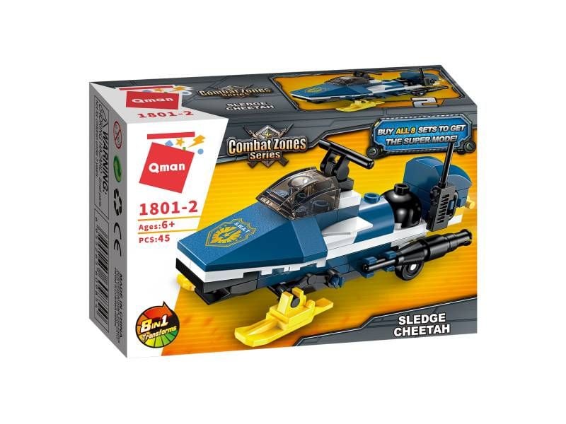 Конструктор Qman ТРАНСПОРТ ПОЛІЦІЯ / ВЕРТОЛІТ (SLEDGE - CHEETAH) 45 дет. 1801-2