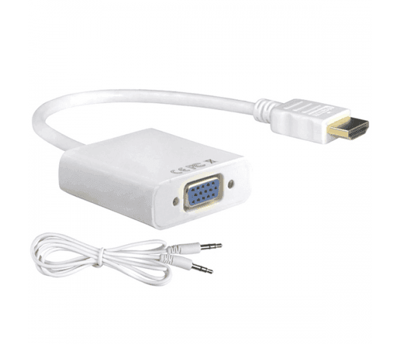 Конвертер HDMI (тато) на VGA (мама) 10cm, White, 4K / 2K, Пакет + AUDIO Q250 08632 YT-C-HDMI(M)/VGA(F)+AUX-W