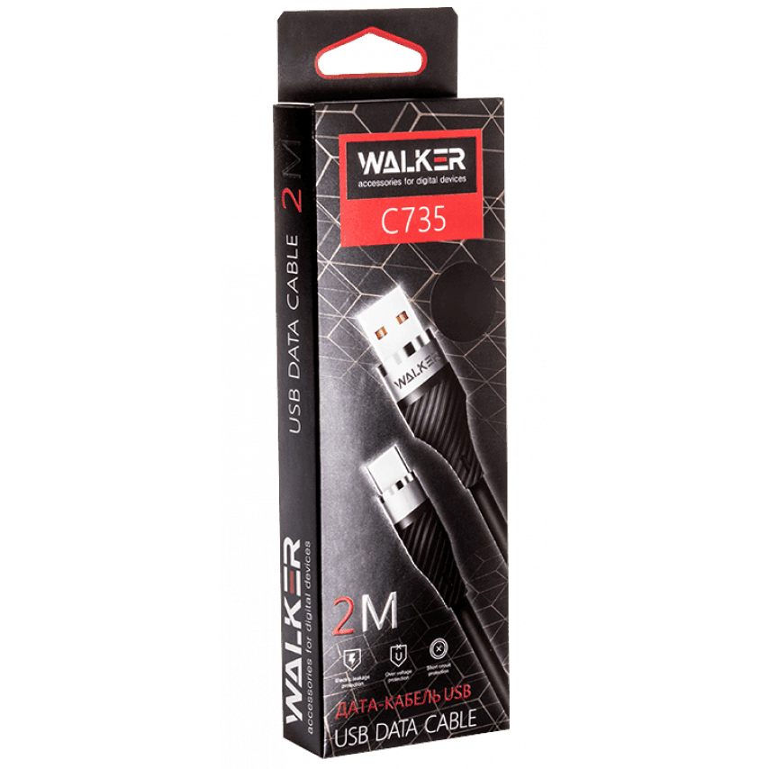 Кабель USB WALKER C735 Lightning 2м black