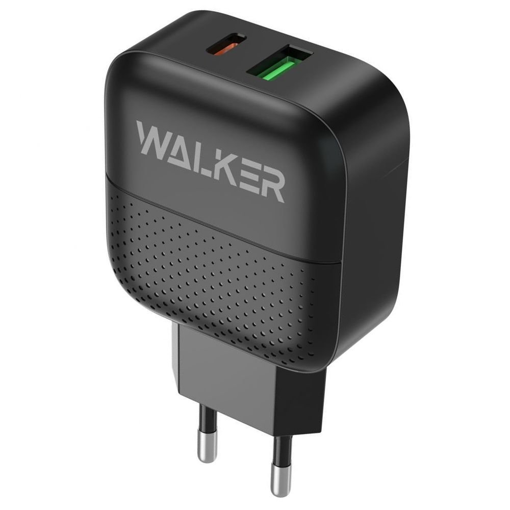 Мережевий зарядний пристрій (адаптер) WALKER WH-37  PD/3.0A +QC3.0/3.4A / 18W black