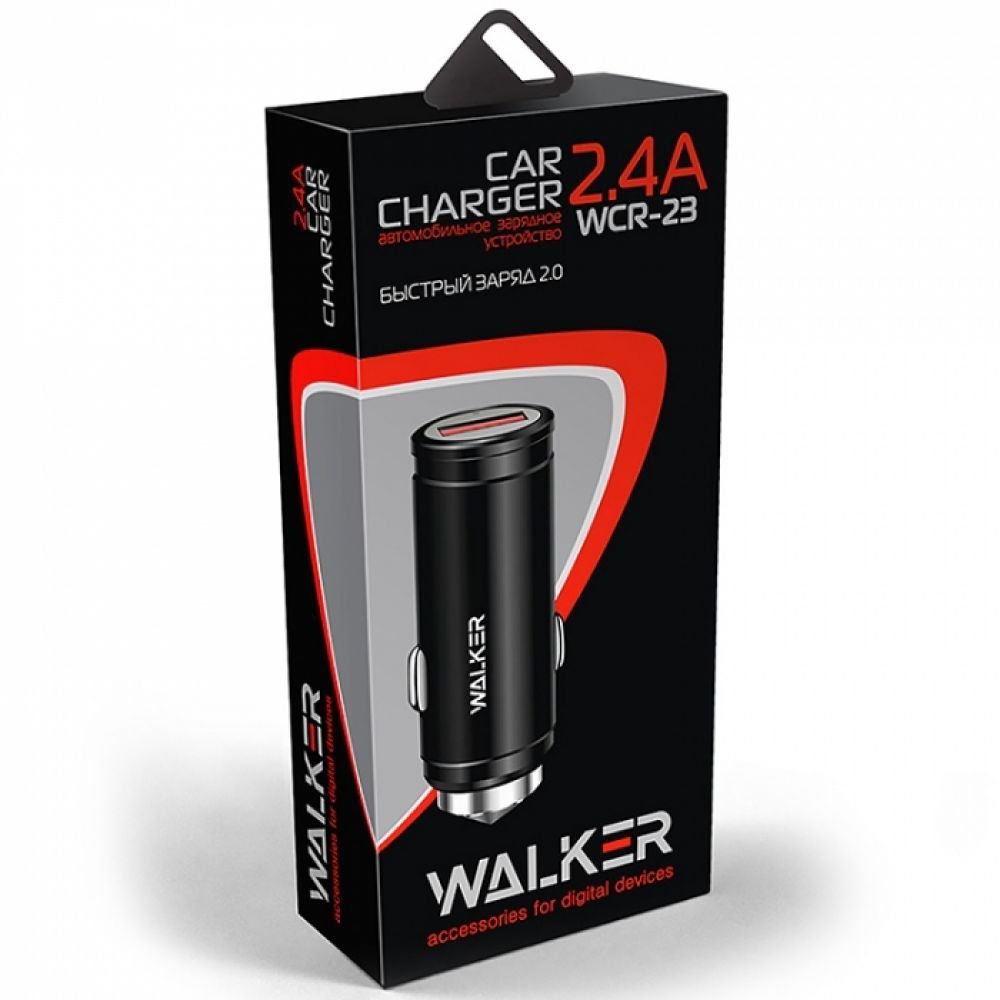 Автомобільний зарядний пристрій (адаптер) WALKER WCR-23 Qualcomm 1USB QC3.0/2.4A black