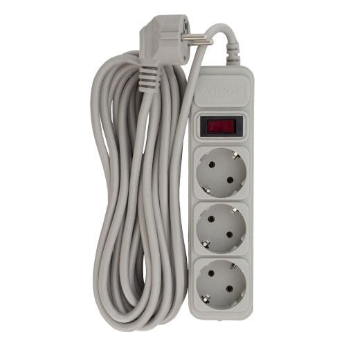 Фільтр мережевий 3 розетки, 5 м, 10 А, 250 В, 3*1мм2, сірий Patron (SP-1035-GR)