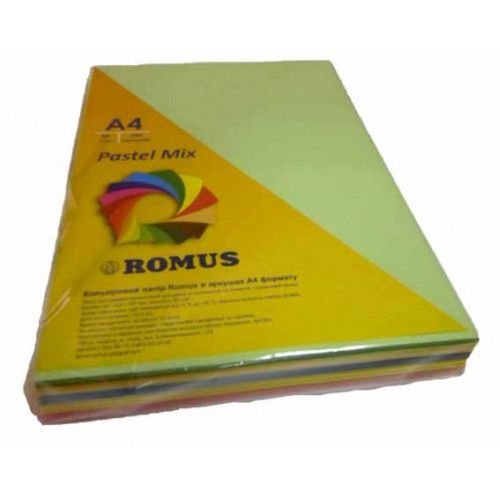 Папір кольоровий Romus A4 80 г/м2 250 аркушів 5 кольорів Mix Pastel R50874