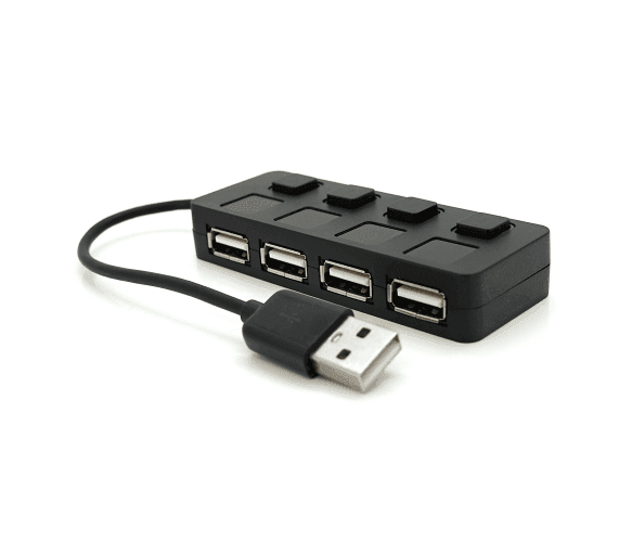 Хаб USB 2.0 4 порта, Black, 480Mbts живлення від USB, з кнопкою LED/Blue на кажни й порт, Blister Q100 02647