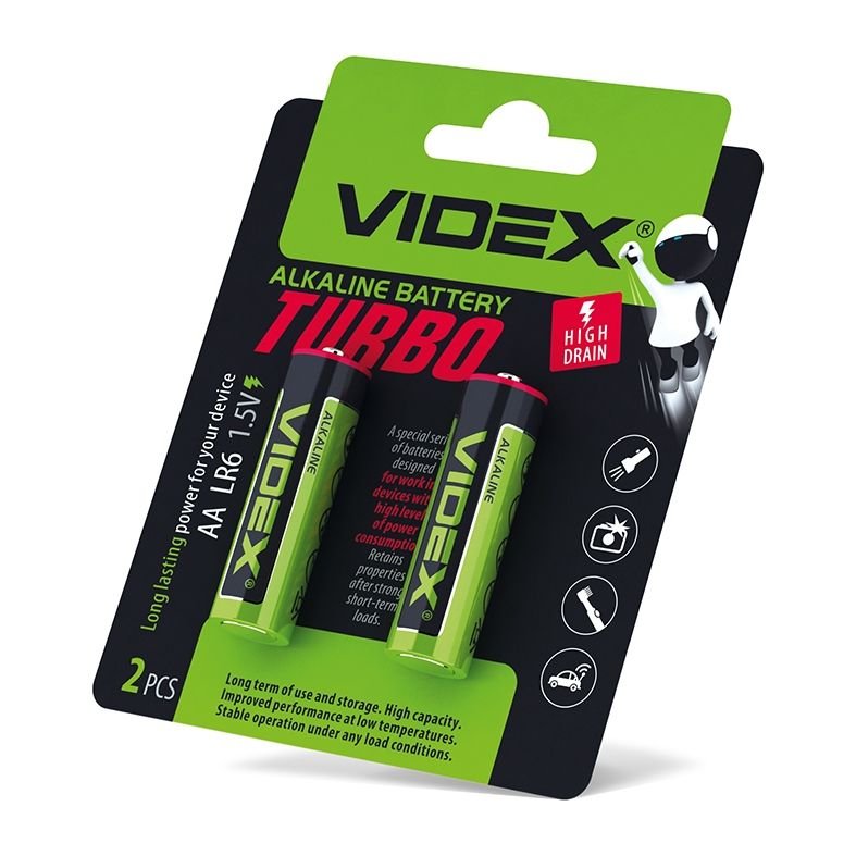 Батарейка лужна Videx LR6/AA Turbo 2 шт. (за блістер)