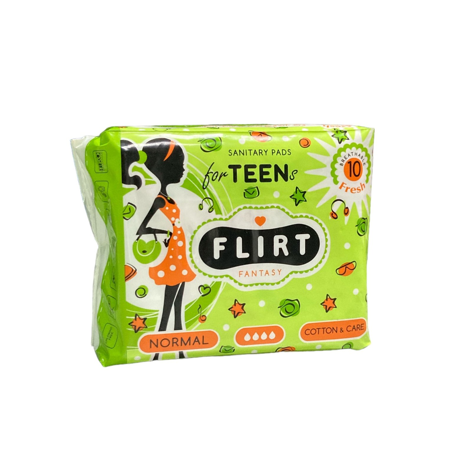 Fantasy FLIRT гігієнічні прокладки Teen fresh cotton&care 4 крапель 10 шт 240 мм 56926