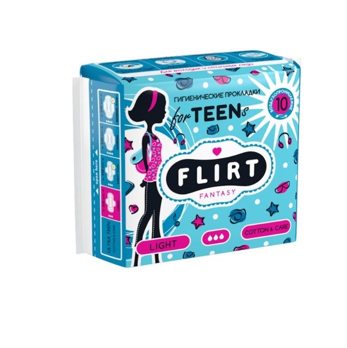 Fantasy FLIRT гігієнічні прокладки Teen cotton & care 3 краплі 10 шт 240 мм 56924