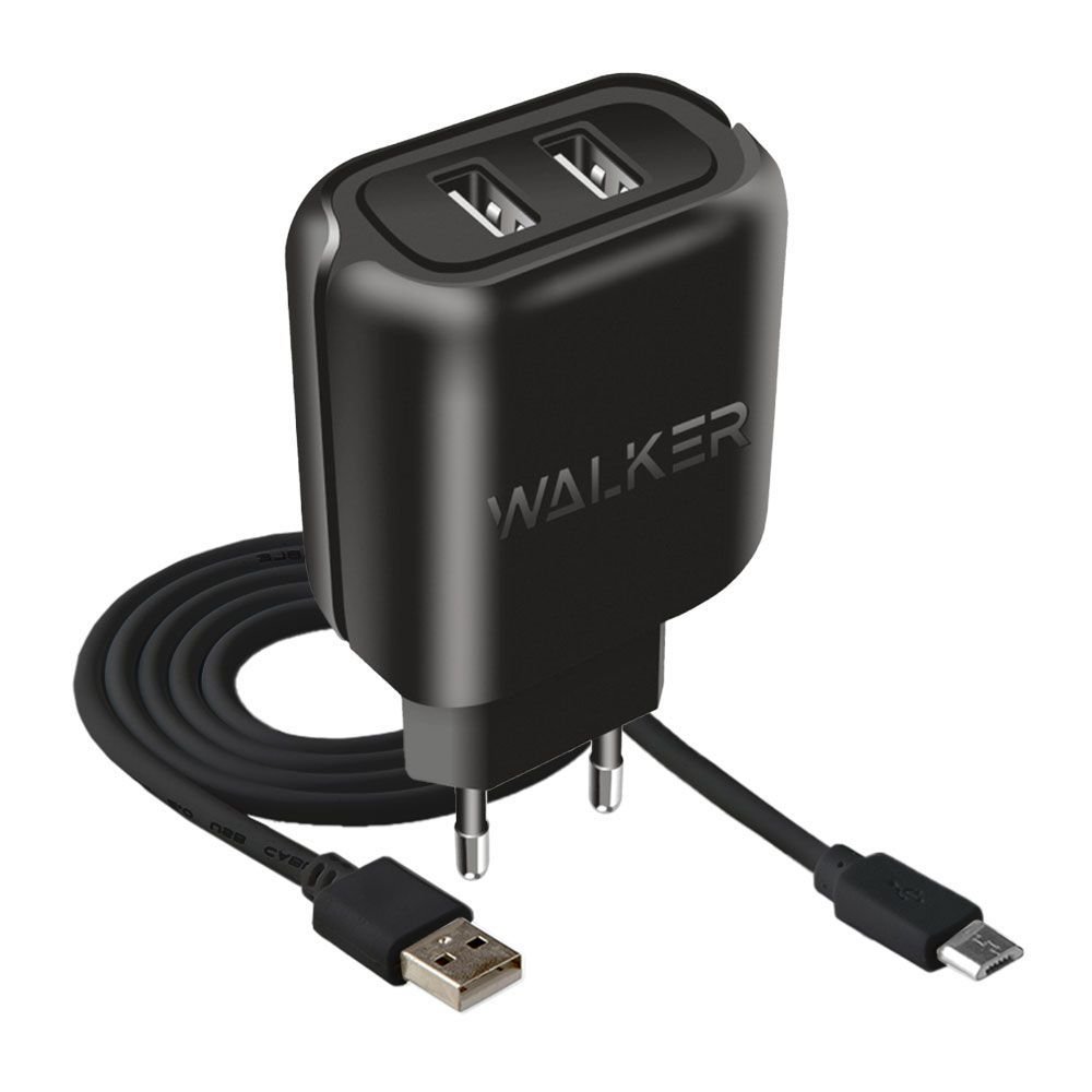 Мережевий зарядний пристрій 2в1 WALKER WH-27 2USB/2.1A+Micro black