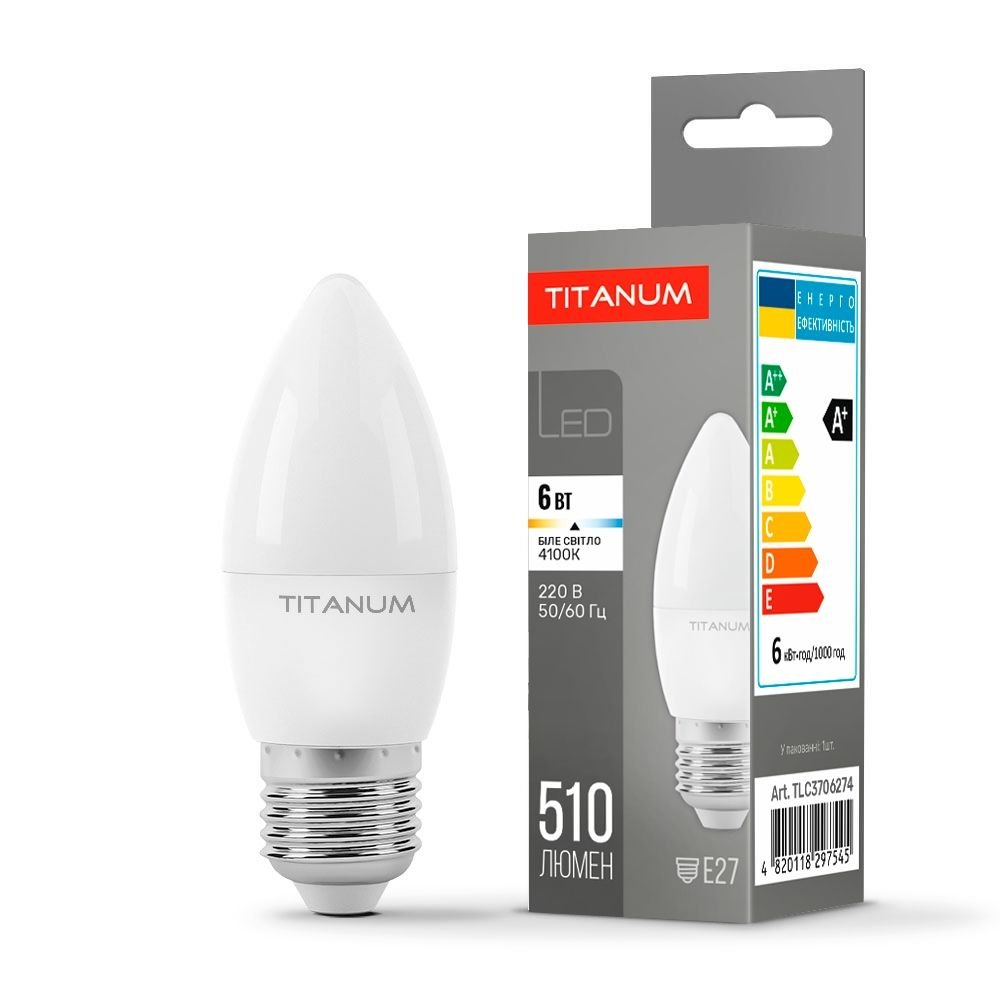 LED Лампа свічка TITANUM C37 6W E27 4100K 220V TLC3706274