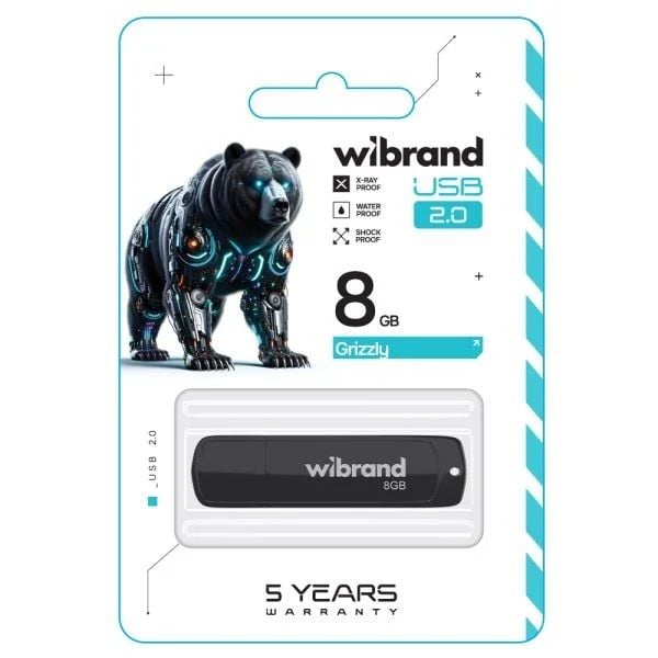 Флеш-накопичувач Flash Wibrand USB 2.0 Grizzly 8Gb Black