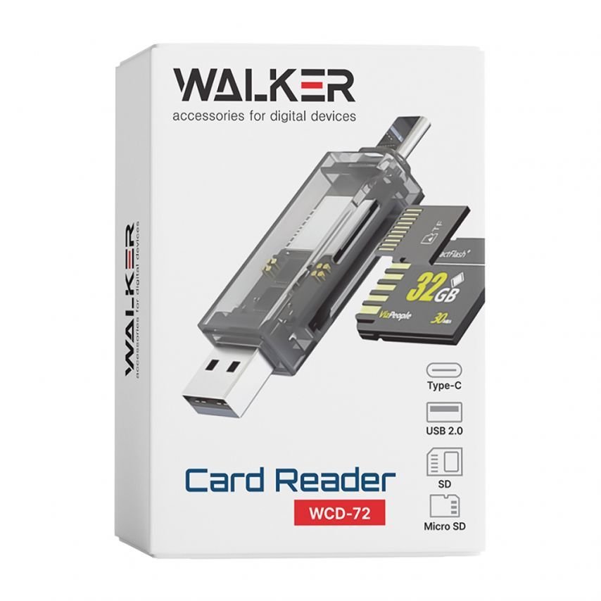 Кардрідер WALKER WCD-72 microSD, SD (вихід USB2.0, Type-C) прозорий