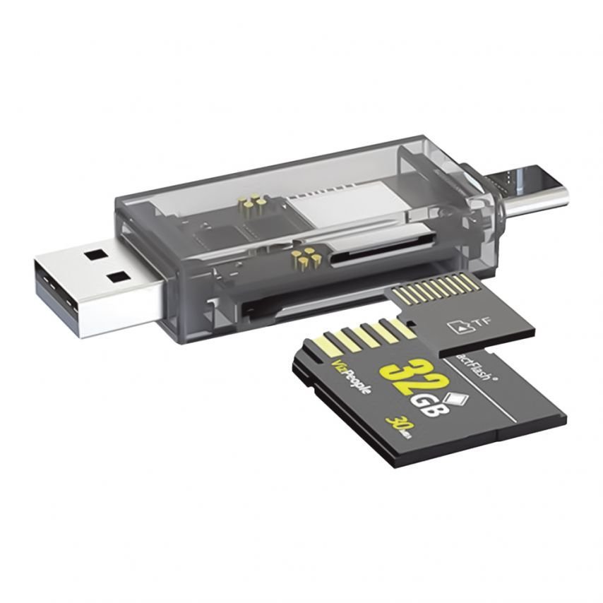 Кардрідер WALKER WCD-72 microSD, SD (вихід USB2.0, Type-C) прозорий
