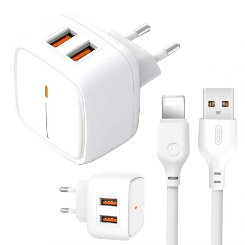 Мережевий зарядний пристрій (адаптер) 2в1 XO L61 2USB / 2.4A + Lightning white