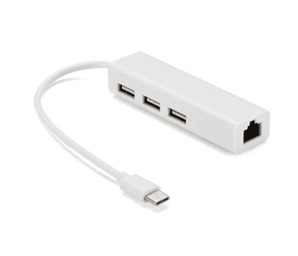 Контроллер Type-C to Ethernet Мережеий адаптер 10/100Mbps з проводом + 3 порти USB3.0, White, Blister 19876