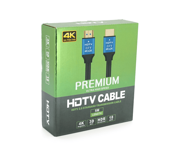 Кабель Merlion HDMI-HDMI 4K*2K Ultra HD.5.0m,v2,0, круглий Black,конектор Blue