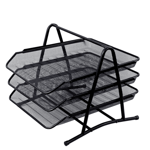 Лоток для паперів горизонтальний, 3 в 1, металевий, 35х29,5х27,5 см, чорний H-Tone JJ41223