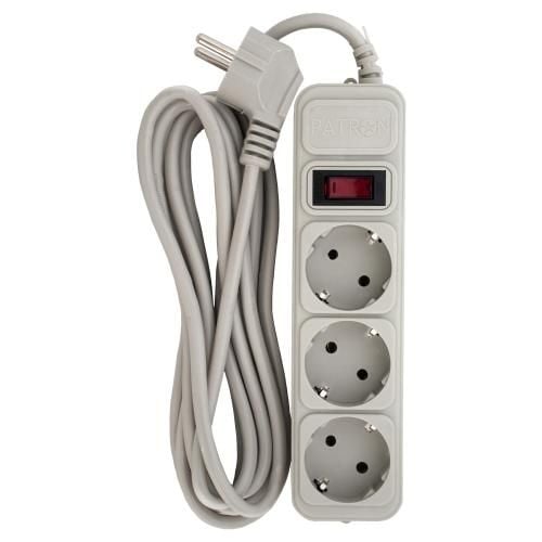 Фільтр мережевий 3 розетки, 3 м, 10 А, 250 В, 3*1мм2, сірий Patron (SP-1033-GR)