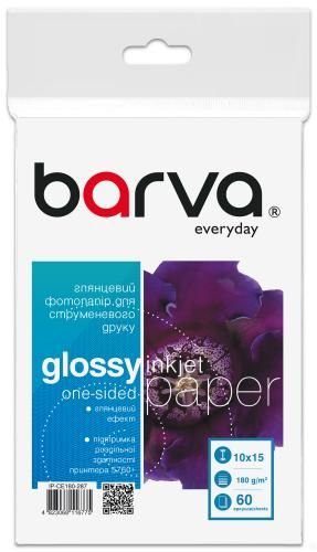 Фотопапір глянцевий 180 г/м2, 10x15 см, 60 арк Everyday Barva IP-CE180-287