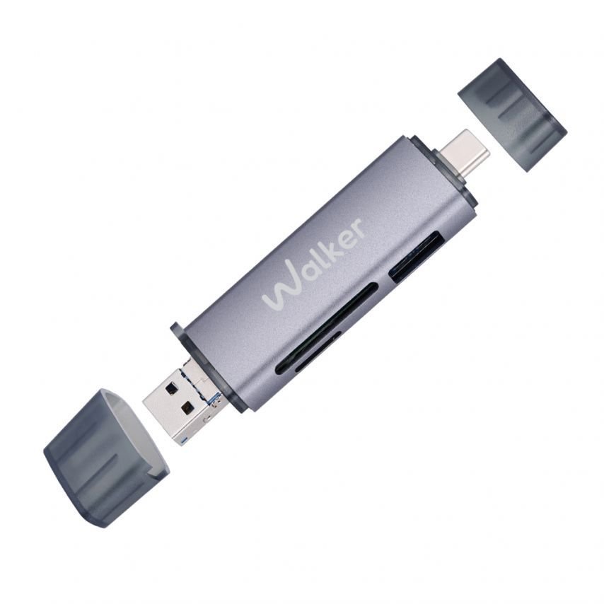 Кардрідер 6в1 WALKER WCD-83 (вихід USB/Micro, Type-C) grey