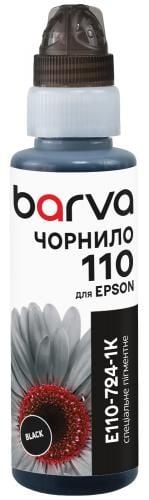 Чорнило для Epson EcoTank M1170/M2170/M3170, сумісне 110 BK, спеціальне, 100 мл, флакон OneKey (1K), пігментне, чорне Barva (E110-724-1K)
