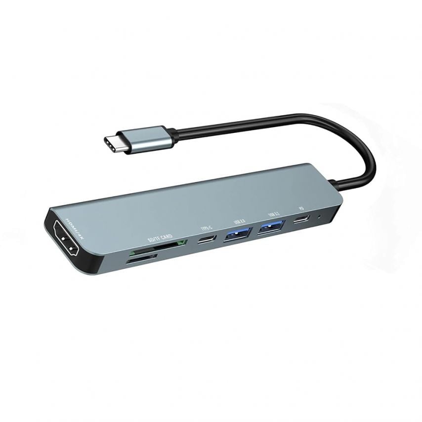 Перехідник USB-C HUB 7в1 grey