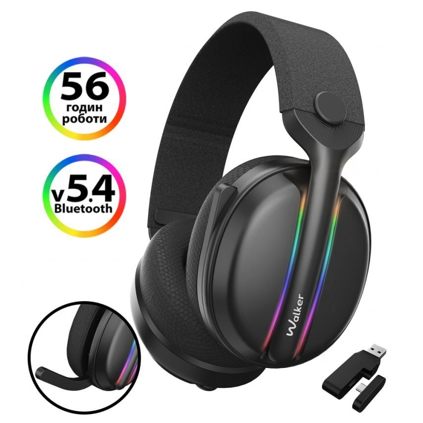 Ігрові навушники Bluetooth WALKER WBT-83 black