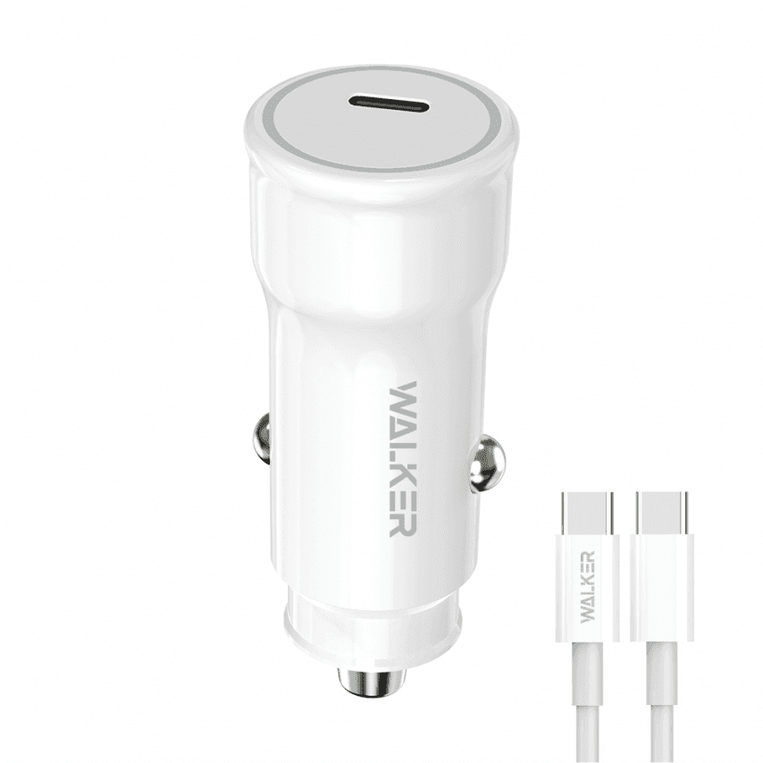 Автомобільний зарядний пристрій (адаптер) 2в1 WALKER WCR-63 PD_30W + Data Cable Type-C to Type-C 60W white