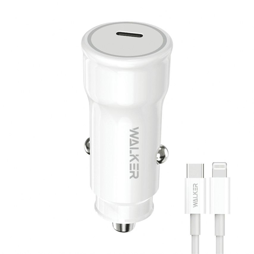 Автомобільний зарядний пристрій (адаптер) 2в1 WALKER WCR-63 PD_30W + Data Cable Type-C to Lightning 27W white