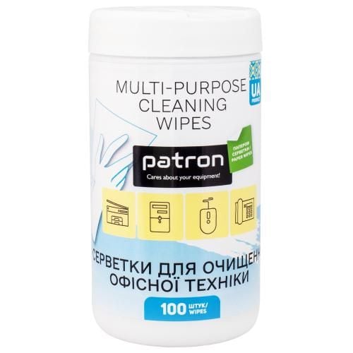 Серветки для очищення оргтехніки паперові, туба 100 шт. Patron (F3-060)
