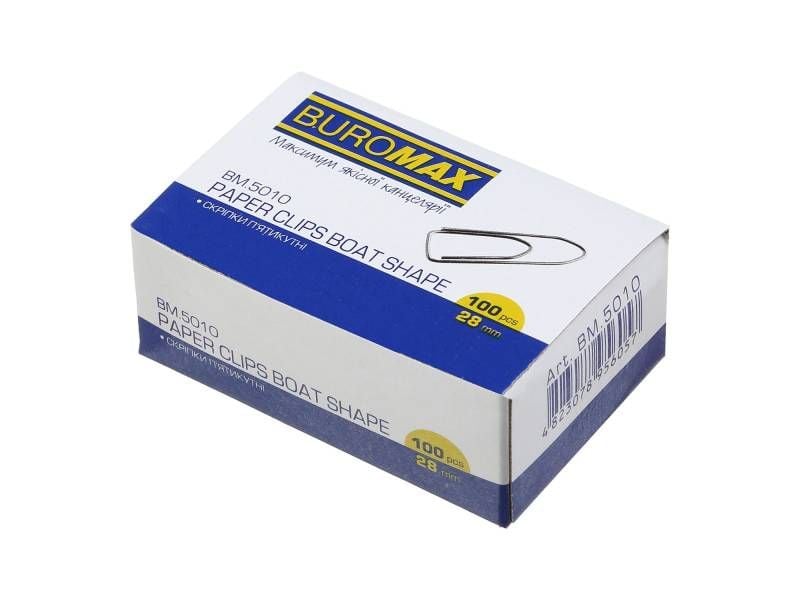 Скріпки Buromax 28мм пятикутні нікельовані 100шт BM.5010