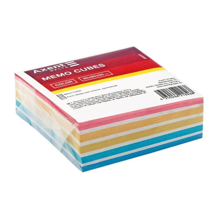 Папір для нотаток Axent  клеєний 90х90 мм,мікс D8024