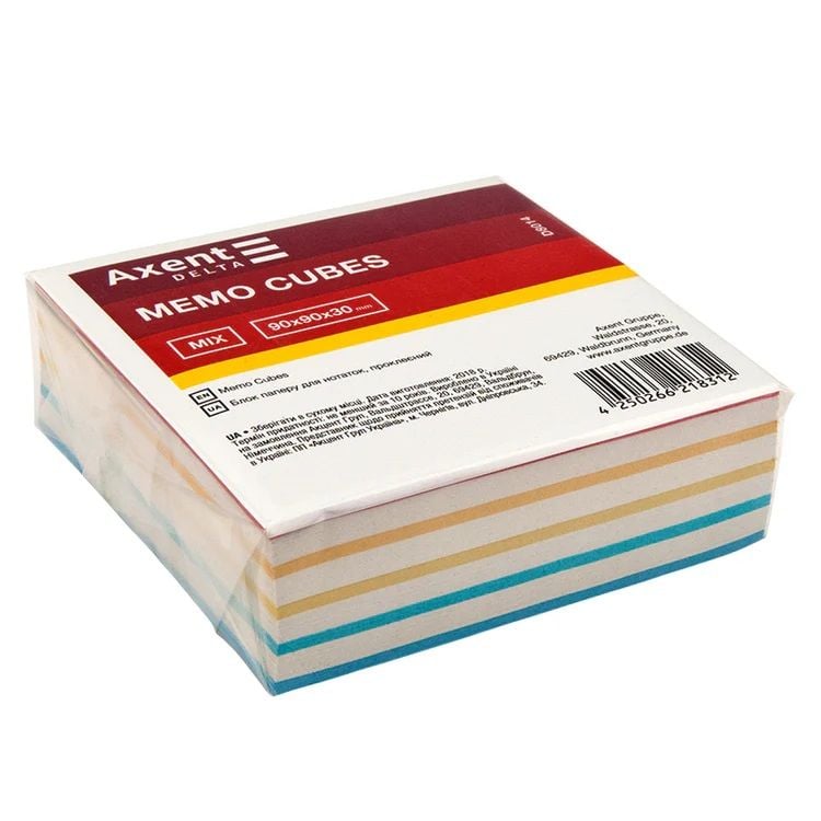 Папір для нотаток Axent  клеєний 90х90 мм,мікс D8014