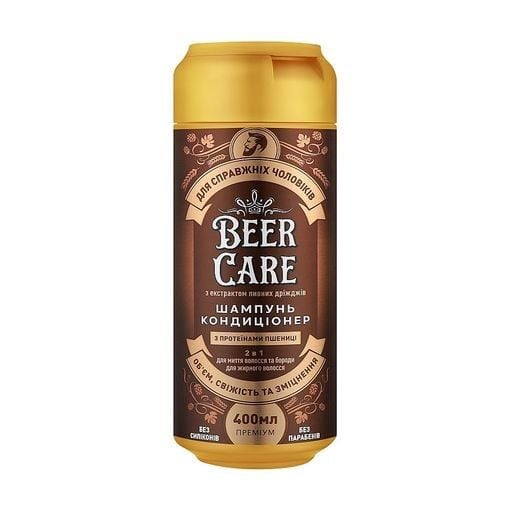 Шампунь-кондіціонер Beer Care  чоловічий 2в1 з протеїнами пшениці "Об'єм,свіжість та зміцнення" , 400 мл