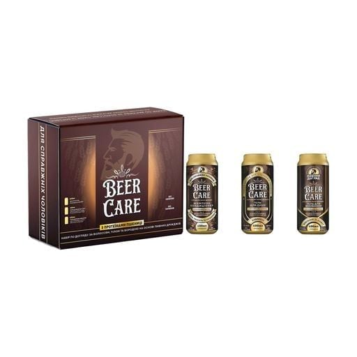 Набір Beer Care по догляду за тілом,обличчям та бородою для чоловіків "Пшеничні Протеїни": шампунь+кондиціонер,гель для душа,гель для вмивання