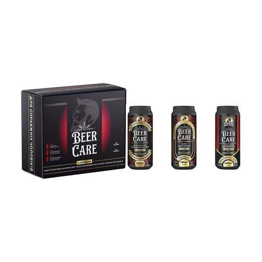 Набір Beer Care по догляду за тілом,обличчям та бородою для чоловіків "Аргінін": шампунь+кондиціонер,гель для душа,гель для вмивання