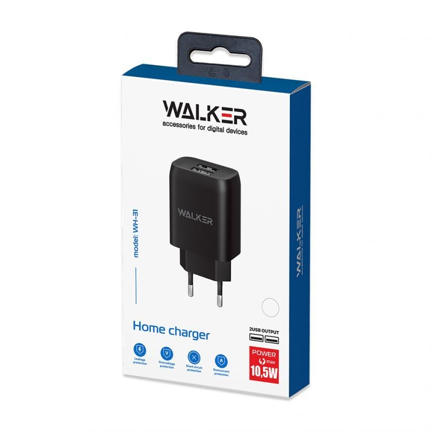 Мережевий зарядний пристрій (адаптер) WALKER WH-31 2USB / 2.1A black