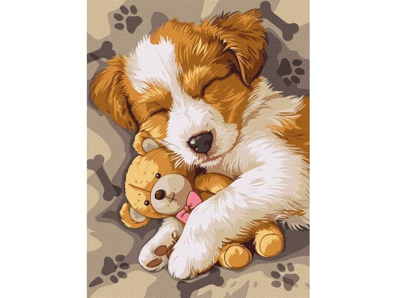 Картина за номерами Ідейка 30*40см СПЛЯЧИЙ ДЖЕК РАССЕЛ КНО-6628