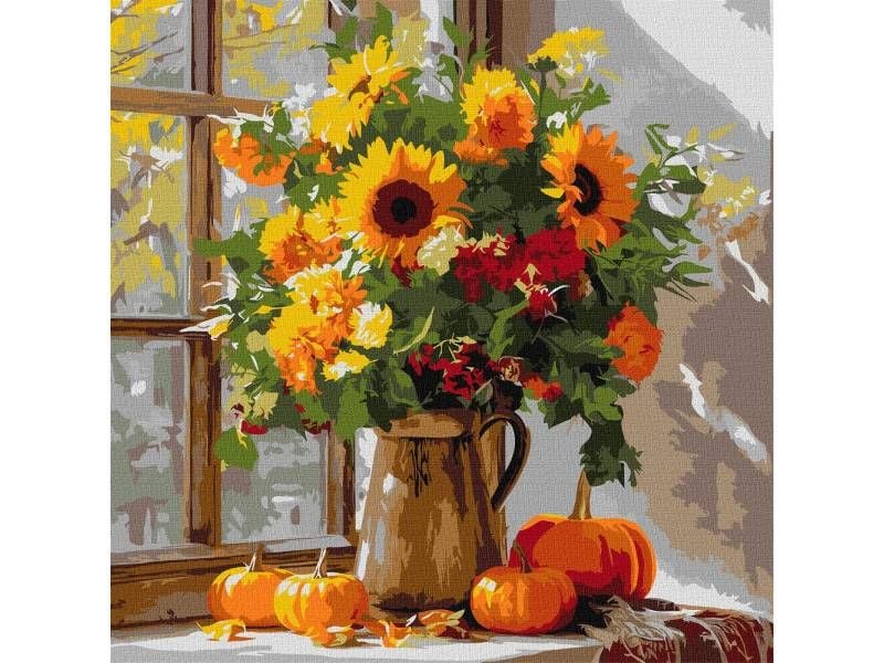 Картина за номерами Ідейка 40*40см ОСІННІЙ БУКЕТ ІЗ СОНЯХІВ КНО-5740