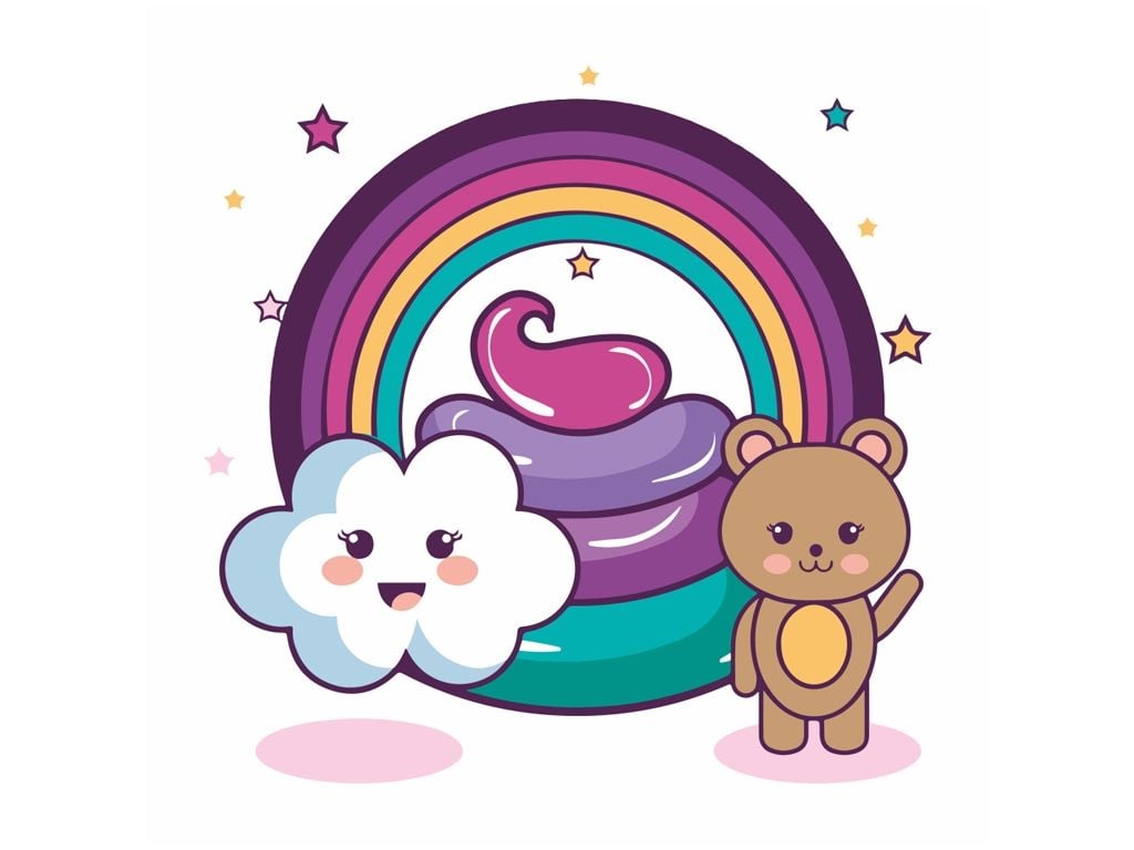 Картина за номерами 30*30 см "Хмаринка з веселкою та ведмежам" ES-0838