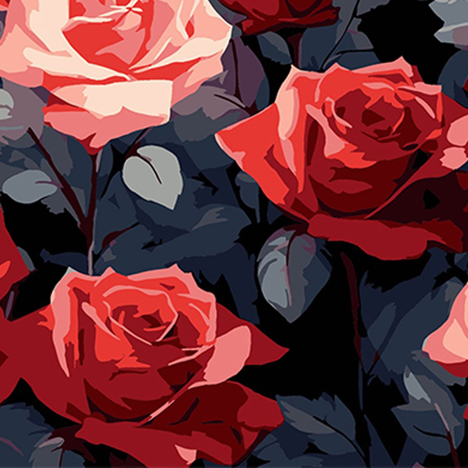 Картина за номерами 30*30 см "Червоні троянди краси" на чорному фоні SH3030-22