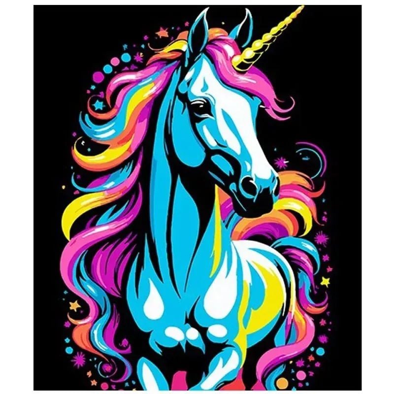 Картина за номерами 30*40 см "Казковий єдиноріг" на чорному фоні FH-15