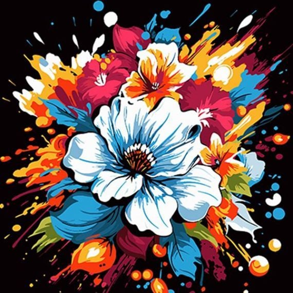 Картина за номерами 40*40 см "Квітковий вибух" на чорному фоні AV4040-40