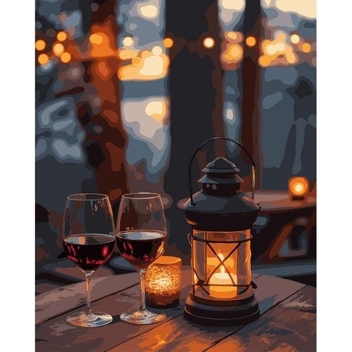 Картина за номерами 40*40 см "Романтика при світлі ліхтаря" LED підсвітка 955090