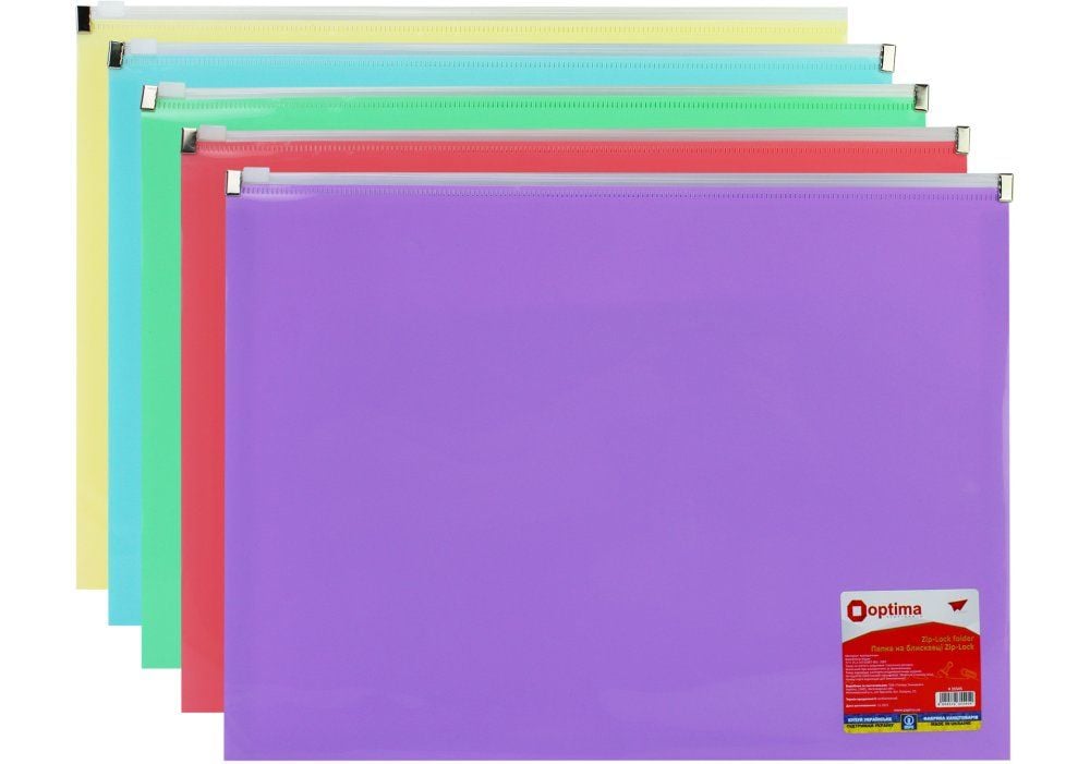 Папка пластикова А4 Optima на застібці zip-lock, пастельна, асорті O35545