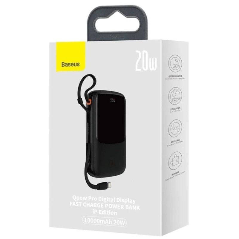 Зовнішній акумулятор Baseus Qpow Pro Digital Display Fast Charge Power Bank 10000mAh 20W  iP Edition Black （With: Simple charging cable  Type-C  3A 0.3m Black) PPQD020001