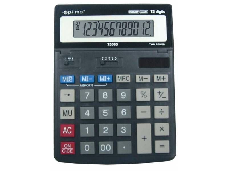 Калькулятор бухгалтерський Optima 75505, 12р. (200*150мм)